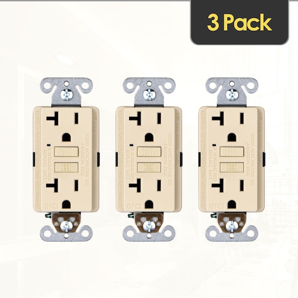Faith Self-Test 20A GFCI Outlet Receptacle, Ivory, PK 3 GLS-20A-IV-03 - main